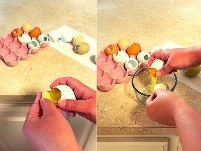 2 pictures of an egg being cracked