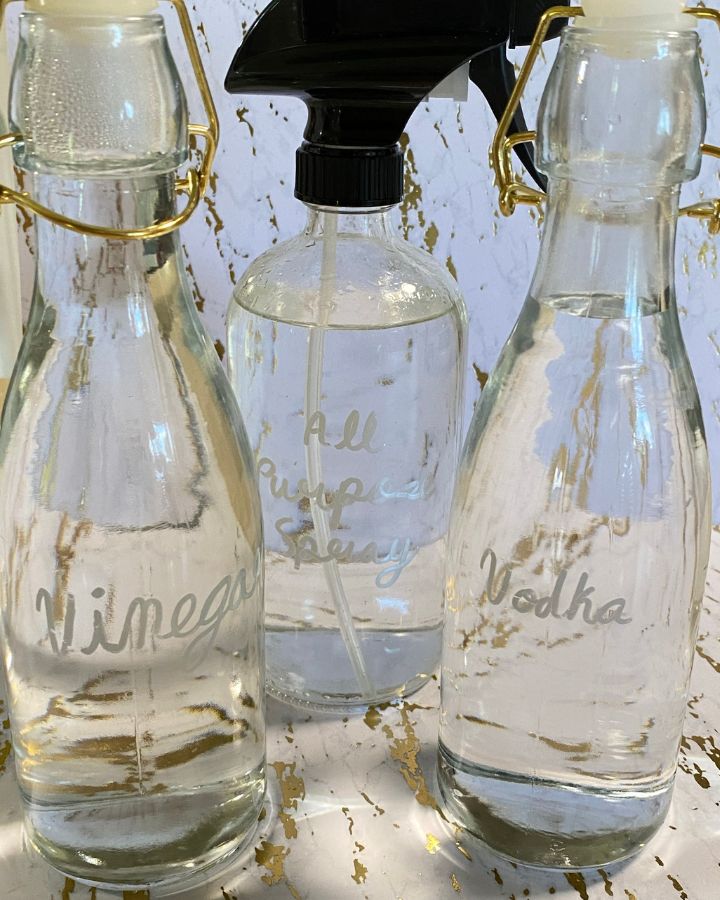 picture of all purpose spray with vodka and vinegar bottles
