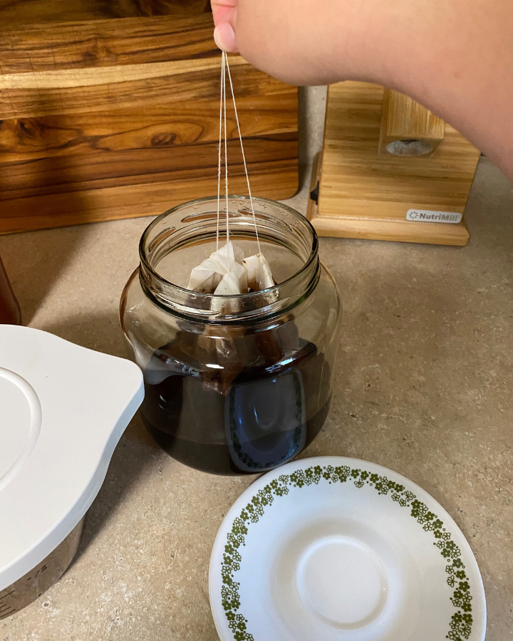 making tea in a jar for kombucha