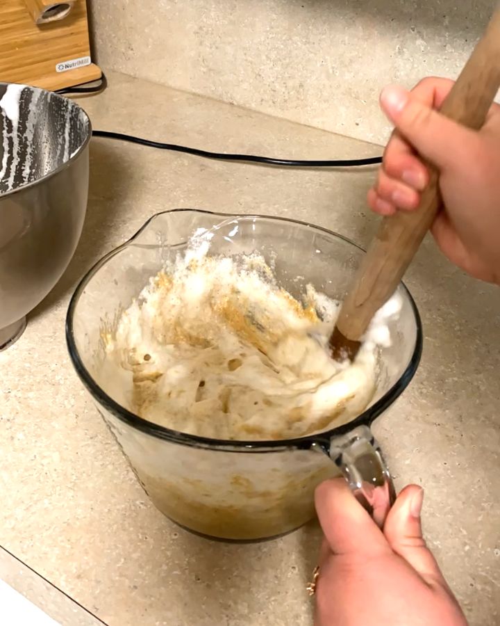 folding whipped egg whites into waffle batter with a danish dough hook.