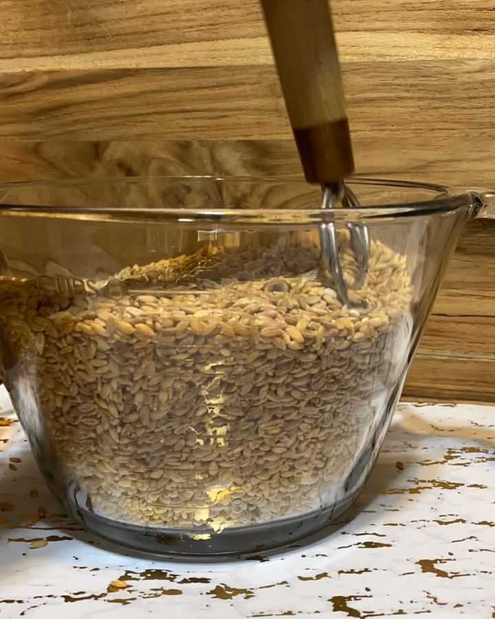 Mixing grains together in a bowl
