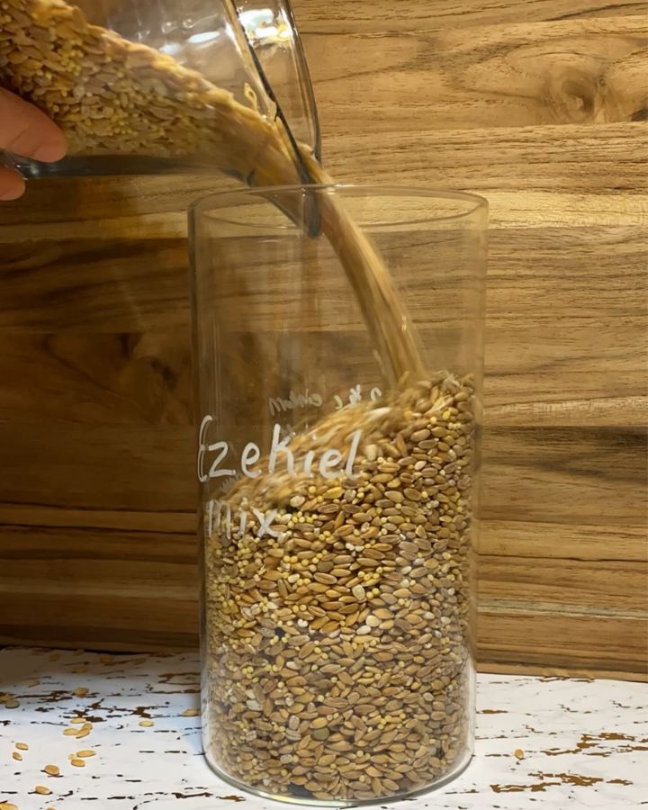 refilling a canister with ezekiel mix